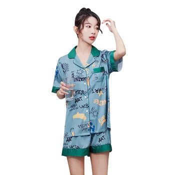Fiklyc Pajamas Women Spring And Summer Thin Ice Silk Cartoon Loose Printed Short-Sleeved Shorts Two-Piece Suit Home Service
Fiklyc Pajamas Women Spring And Summer Thin Ice Silk Cartoon Loose Printed Short-Sleeved Shorts Two-Piece Suit Home Service