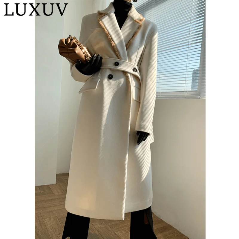 

LUXUV Women's Tweed Winter Jacket Wool Blends Mixtures Trench Coats Overcoat TopCoat Quality Office Outerwear Poncho Outfit Coat