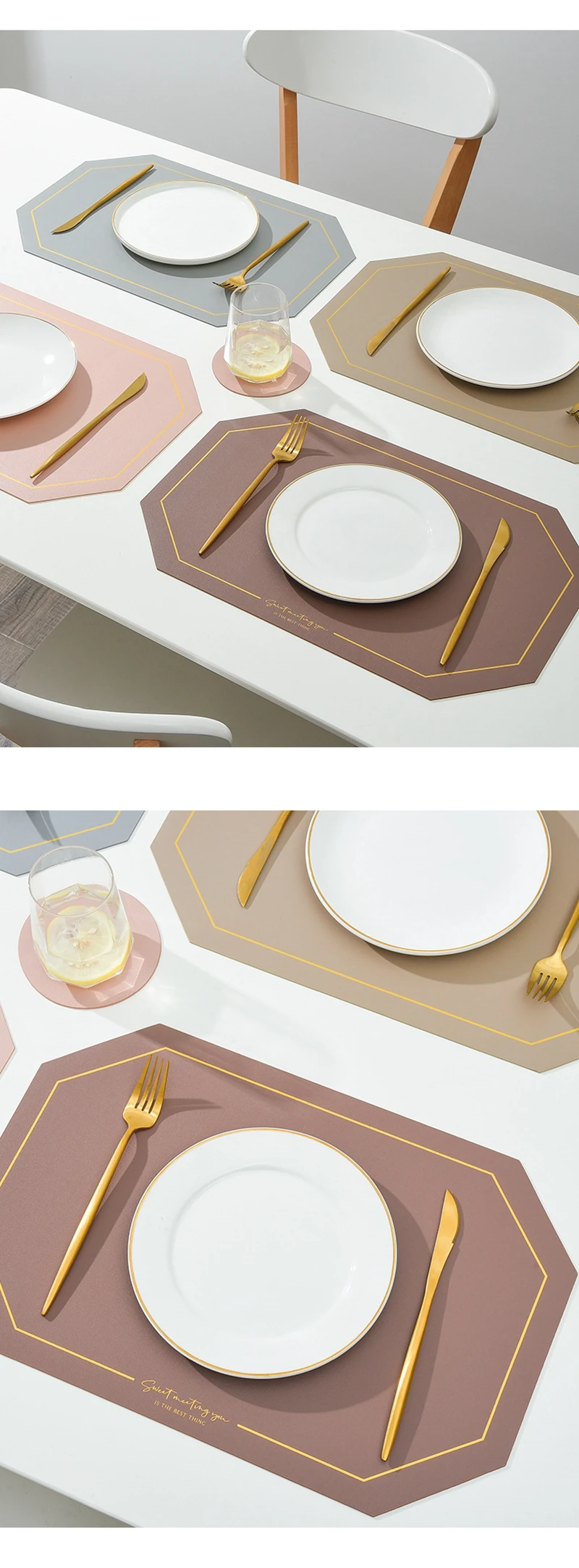 Generic Octagon water blue Inyahome PU Table Place Mats Octagon Set Of