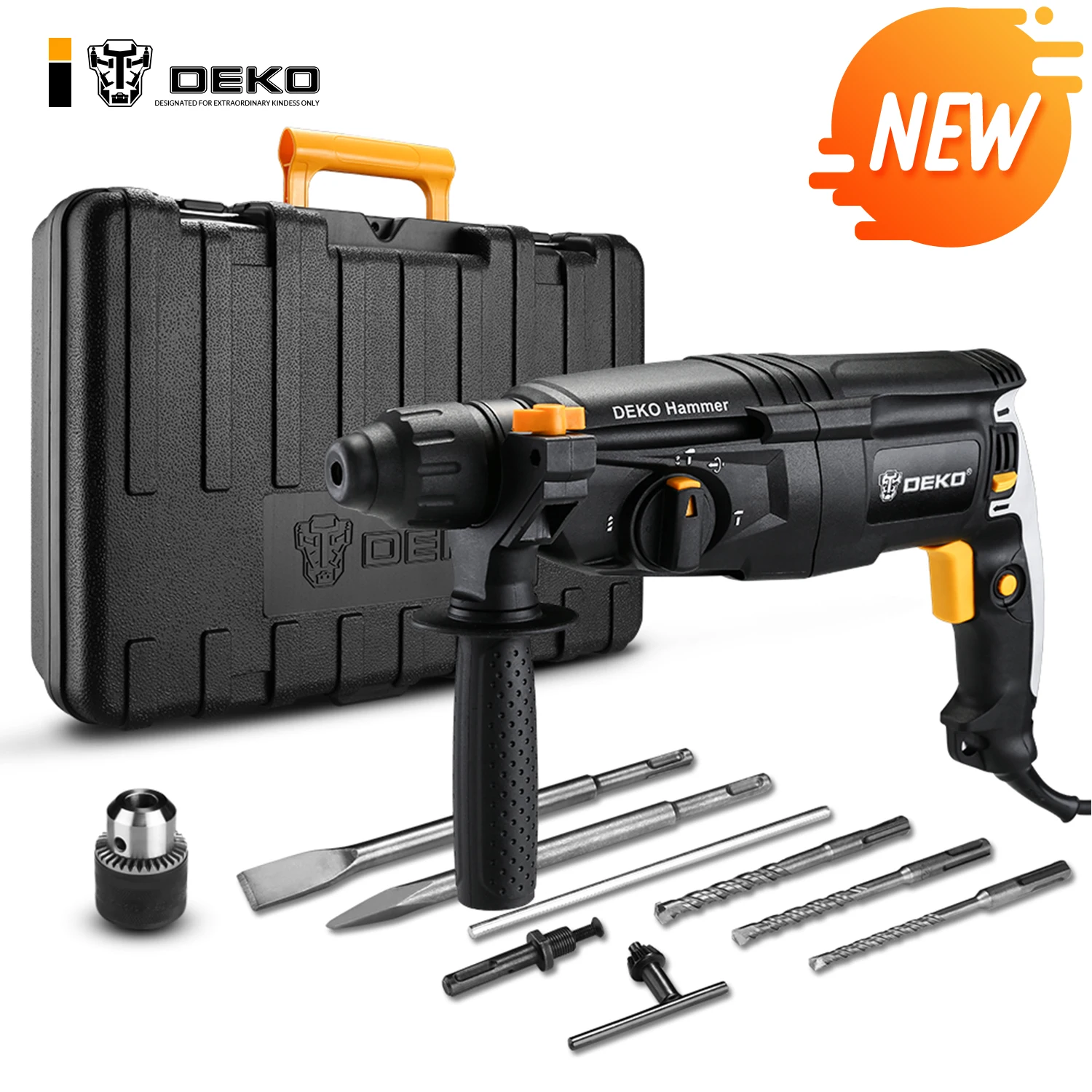 DEKO GJ181 220V 26mm 4 Functions AC Electric Rotary Hammer with BMC and Accessories Impact Drill Power Drill Electric Drill 
DEKO GJ181 220V 26mm 4 Functions AC Electric Rotary Hammer with BMC and Accessories Impact Drill Power Drill Electric Drill
