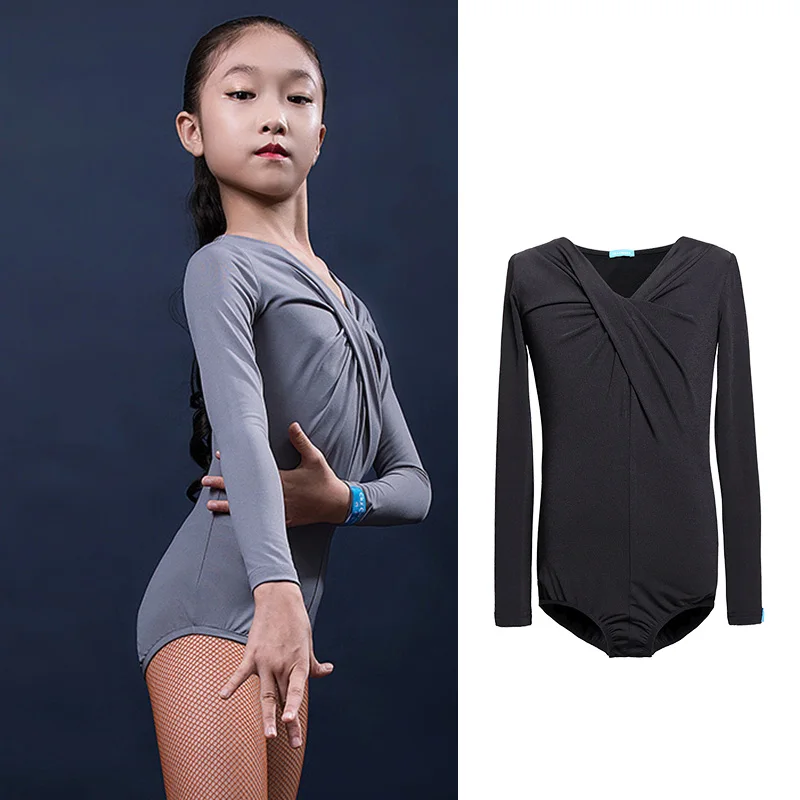 

Long Sleeve Latin Bodysuit Top Ballroom Ballet Practice Wear Modern Dance Girl Children Kid Shirt Salsa Tango Samba Cha Cha