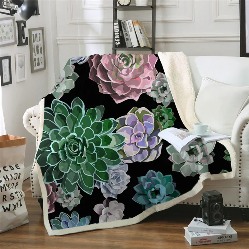 New cactus blanket green plant microfiber Sherpa carpet tropical bedding | Дом и сад