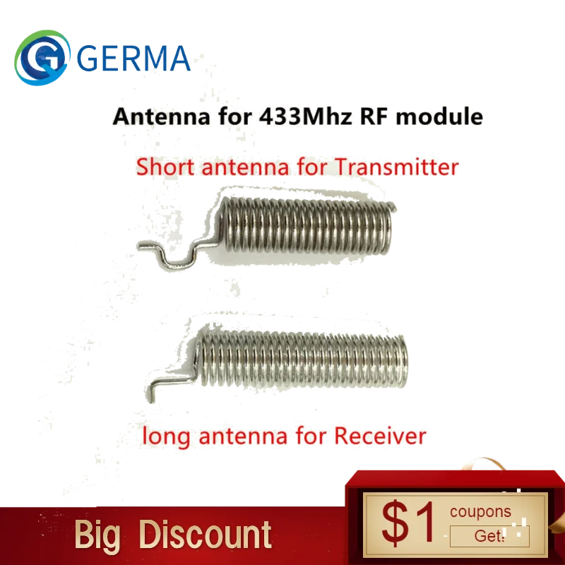 GERMA 433 mhz Antenna For 433mhz RF Receiver and transmitter Module For Wireless Remote Controls 2pcs/1set
GERMA 433 mhz Antenna For 433mhz RF Receiver and transmitter Module For Wireless Remote Controls 2pcs/1set