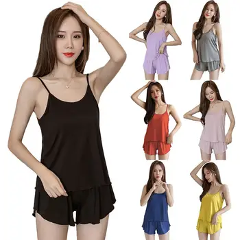 Solid Color Women Silk Spaghetti Strap Camisole Top Shorts Set Sleepwear Pajama
Solid Color Women Silk Spaghetti Strap Camisole Top Shorts Set Sleepwear Pajama
