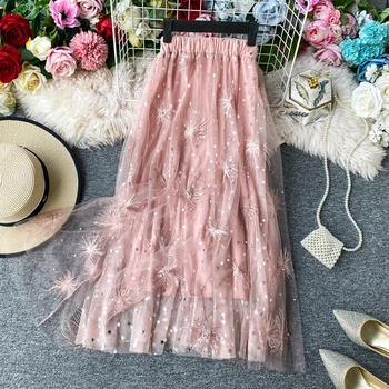 Spring Summer Sweet Mesh Women Skirt 2020 High Waist Loose A-line Faldas Saia Pink/Beige/White Embroidered Skirts For Female New
Spring Summer Sweet Mesh Women Skirt 2020 High Waist Loose A-line Faldas Saia Pink/Beige/White Embroidered Skirts For Female New