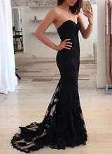 ชุดเจ้าสาวลูกไม้สีดำ Sweetheart Lace-Up กวาดรถไฟ Sheath กวาดรถไฟ Made ชุดเจ้าสาวงานแต่งงาน(China)