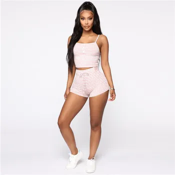 Women Summer Striped Cami Tops Shorts Sets Ladies Casual 2 Piece Set Spaghetti Strap V-Neck Tops and Short Pants Tracksuits 
Women Summer Striped Cami Tops Shorts Sets Ladies Casual 2 Piece Set Spaghetti Strap V-Neck Tops and Short Pants Tracksuits