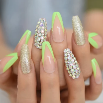 Holo Crystal Nude Pink Green French Press on False Nails Shiny Glitter Extra Long Ballerina Coffin Smile Line Fake Fingersnails
Holo Crystal Nude Pink Green French Press on False Nails Shiny Glitter Extra Long Ballerina Coffin Smile Line Fake Fingersnails