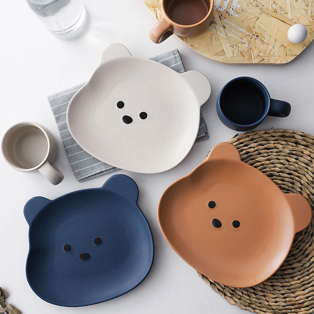 

Миска с мультяшным медведем, тарелка, посуда, керамика, фруктовая лапша, Салатница для завтрака, аксессуары в Корейском стиле, кухонная посуда
