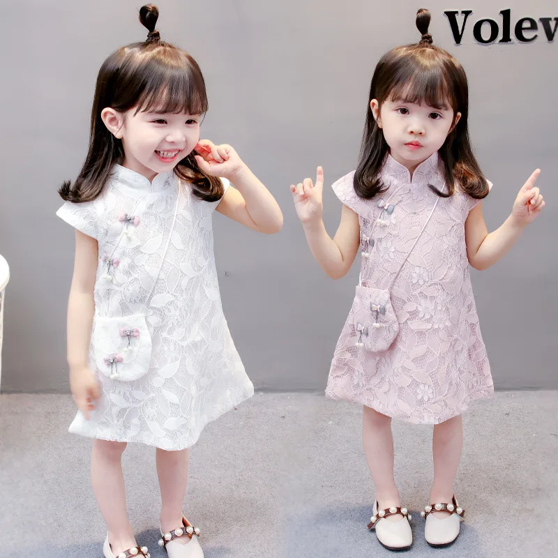 Чонсам в китайском стиле летняя детская одежда для девочек кружевное платье