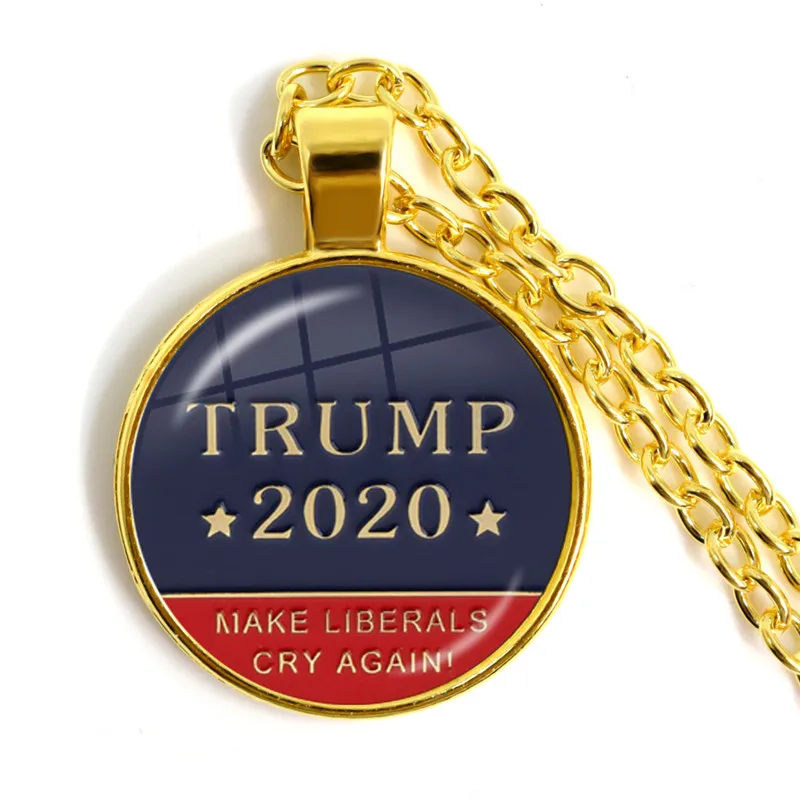 Фото Стеклянное ожерелье с кабошоном изображением Трампа 2020 коллекция сохранить