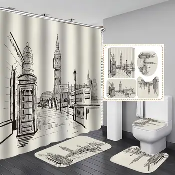 Sketches Painting Bathroom Shower Curtains 4 PCS set Anti-slip carpet Mat Toilet Mat Waterproof Shower Curtain
Sketches Painting Bathroom Shower Curtains 4 PCS set Anti-slip carpet Mat Toilet Mat Waterproof Shower Curtain