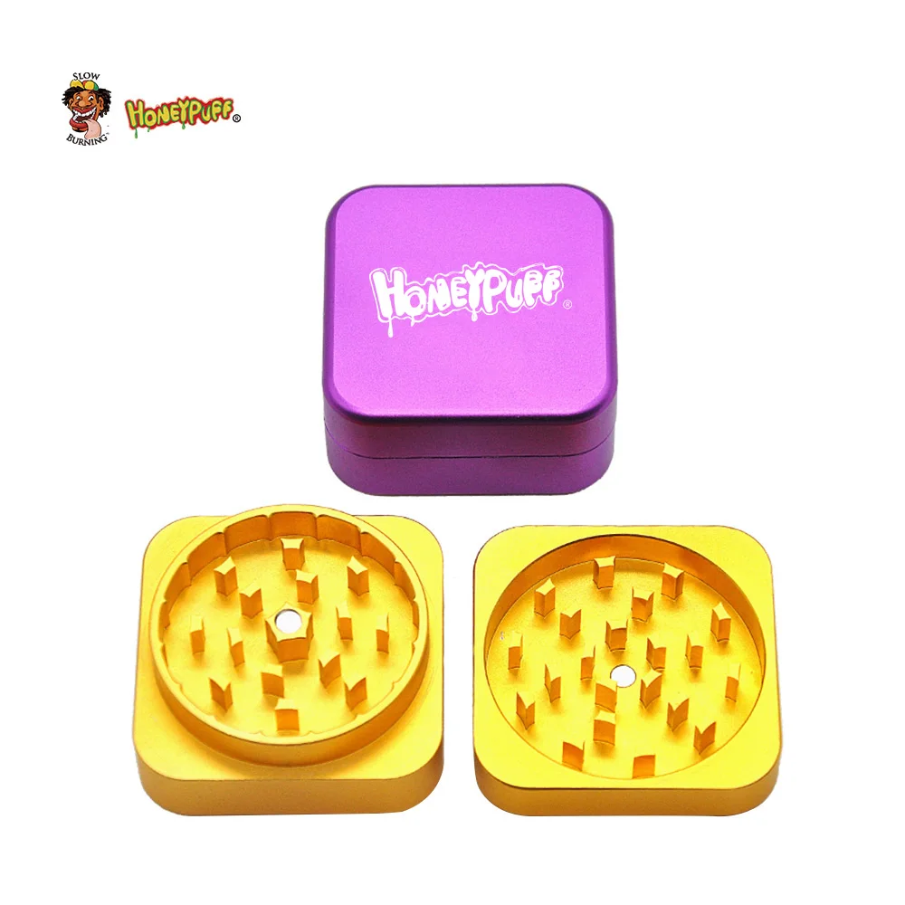 

HONEYPUFF Frosted Feeling Square Aircraft Aluminum Herb Grinder 47 MM 2 Layers Spice Tobacco Grinder Crusher Hand Crank