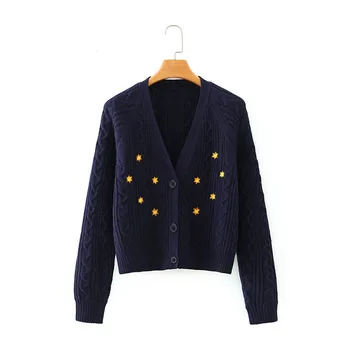 Navy Floral Embroidery Cardigan Sweater Ladies V-neck Full Sleeve Single-breasted Knitted Cardigans Female Casual Slim Outcoat
Navy Floral Embroidery Cardigan Sweater Ladies V-neck Full Sleeve Single-breasted Knitted Cardigans Female Casual Slim Outcoat