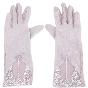 

Non-slip Summer Touch Screen Gloves Women Outdoor Anti-sunburn Lace Mittens Full Finger Female Mitt for Women Girls Female (Grey