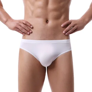 Men Sexy Violence Ice Knicker Viscose Bare Sense Breathable Briefs Low Waist Summer Ultra-Thin Underpants Students Fashion Man