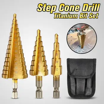 Effcient 3Pcs HSS Step Drill Bit Set Cone Hole Cutter Taper Metric 4-12/20/32mm 1/4" Titanium Coated Metal Hex Core Drill Bit
Effcient 3Pcs HSS Step Drill Bit Set Cone Hole Cutter Taper Metric 4-12/20/32mm 1/4" Titanium Coated Metal Hex Core Drill Bit