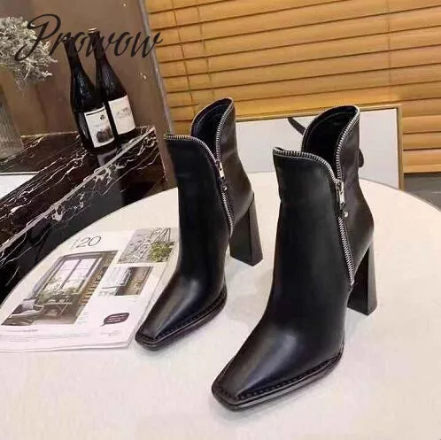 Prowow New Genuine Leather Brand Designer Square Toe Women Boots Zip Side HIgh Heel Autumn Winter Ankle Boots Shoes Women
Prowow New Genuine Leather Brand Designer Square Toe Women Boots Zip Side HIgh Heel Autumn Winter Ankle Boots Shoes Women