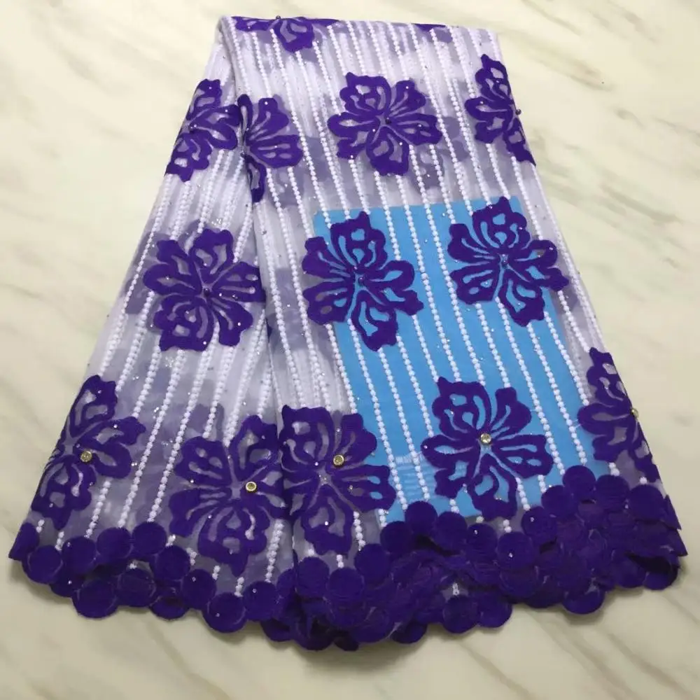 Фото Фиолетовая африканская кружевная ткань высокого качества французская сетчатая