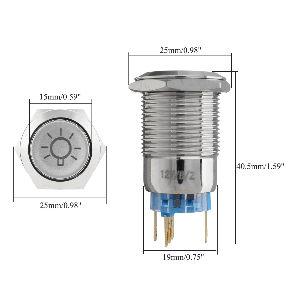 19mm 12V LED IP65 Push Button On Off Dome Light Switch 19mm 12V LED IP65 Push Button On Off Dome Light Switch