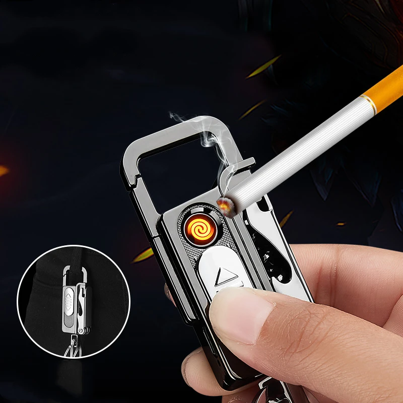 USB Keychain LED Lighter Outdoor Metal Windproof Multifunction Charging Cigarette Lighter Beer Wine Corkscrew Gadgets For Men
USB Keychain LED Lighter Outdoor Metal Windproof Multifunction Charging Cigarette Lighter Beer Wine Corkscrew Gadgets For Men