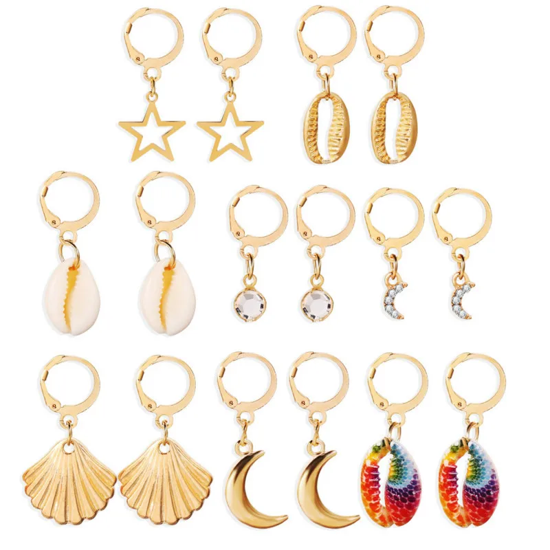 VILAGE New 2021 Creative Fashion Scallop Star Moon Shell Earring Set 8Pair Set Boho Party Jewelry
VILAGE New 2021 Creative Fashion Scallop Star Moon Shell Earring Set 8Pair Set Boho Party Jewelry