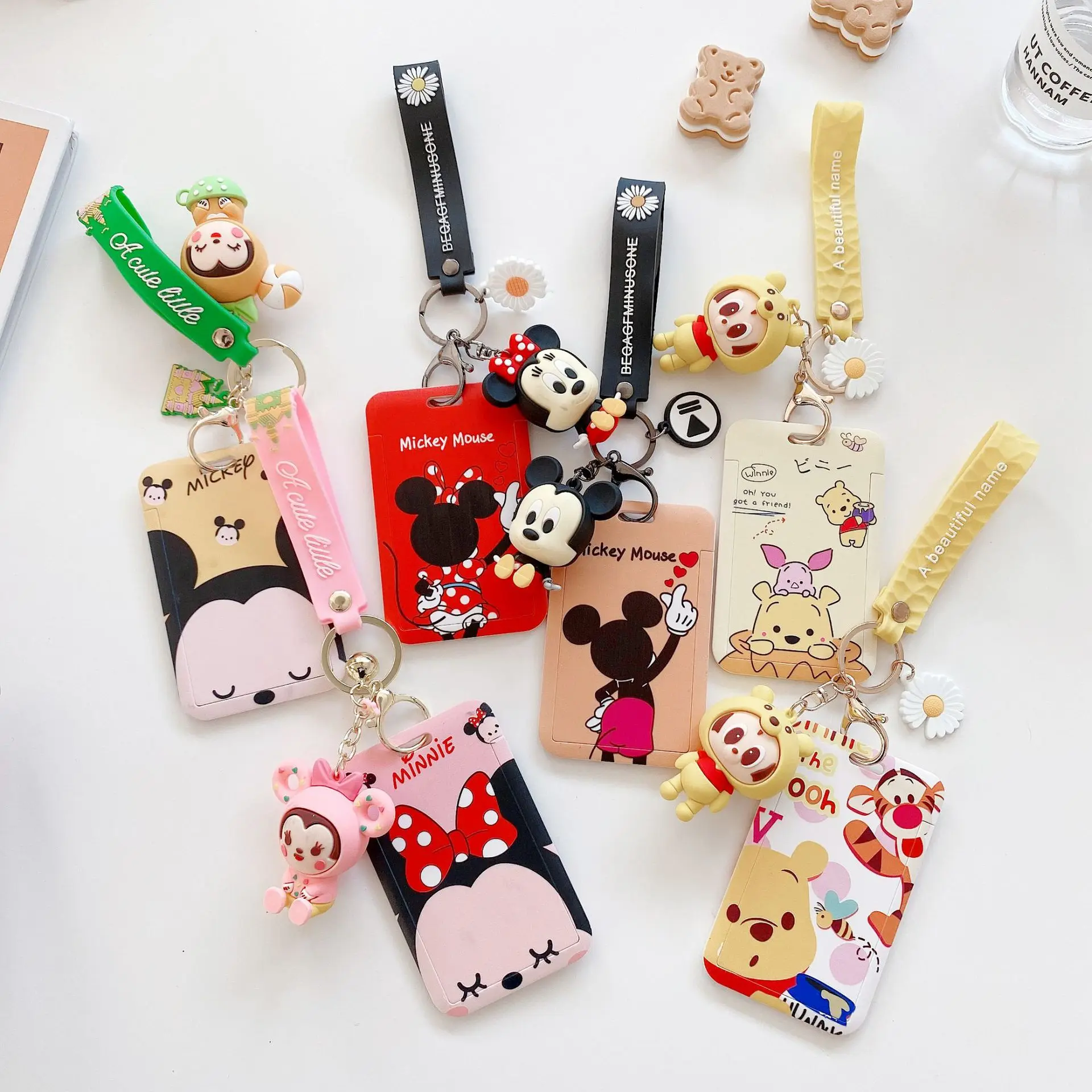 NEW Disney Mickey Mouse Stitch Keychain Anime Figure Keyring Children Meal Card Campus Holder Work Toys Gifts | Игрушки и хобби
