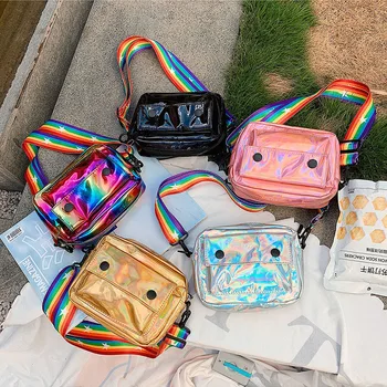 New Laser Glossy Waterproof Shoulder Bag 2019 Summer PU Leather Rainbow Strip Wide Shoulder Strap Back Mini Travel Bag 
New Laser Glossy Waterproof Shoulder Bag 2019 Summer PU Leather Rainbow Strip Wide Shoulder Strap Back Mini Travel Bag