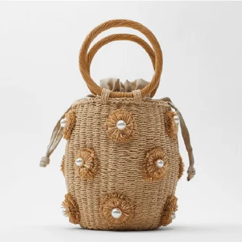 Japan Style 2020 Women Flower Pearl Beaded Straw Bags Fashion High Quality Circle Ring Bucket Bags
Japan Style 2020 Women Flower Pearl Beaded Straw Bags Fashion High Quality Circle Ring Bucket Bags