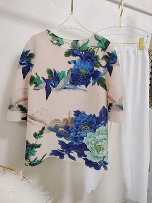 HOT SELLING Fashion fold style o-neck Chinese style palace retro fashion Peony magpie print top T-shirt IN STOCK
HOT SELLING Fashion fold style o-neck Chinese style palace retro fashion Peony magpie print top T-shirt IN STOCK