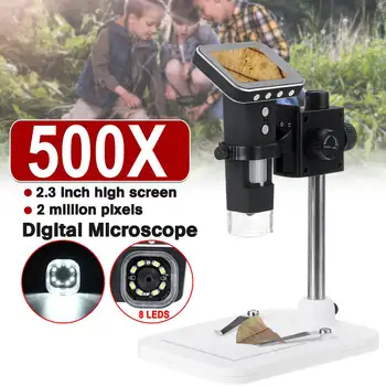 

500x 2.0MP USB Digital Electronic Microscope 2.3"LCD Display Digital 8 LED Adjustable Holder Magnifier Electronic Endoscope