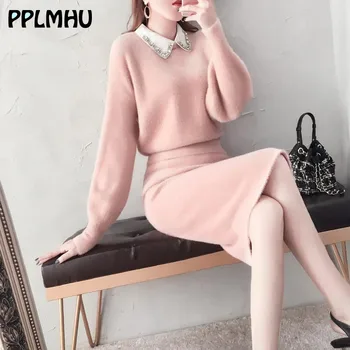 Faux Mink Cashmere Knitted Suits Winter Women Elegant Slim 2-piece Sets Lantern Sleeve Tops And Package Hip Skirt Soft Pink
Faux Mink Cashmere Knitted Suits Winter Women Elegant Slim 2-piece Sets Lantern Sleeve Tops And Package Hip Skirt Soft Pink
