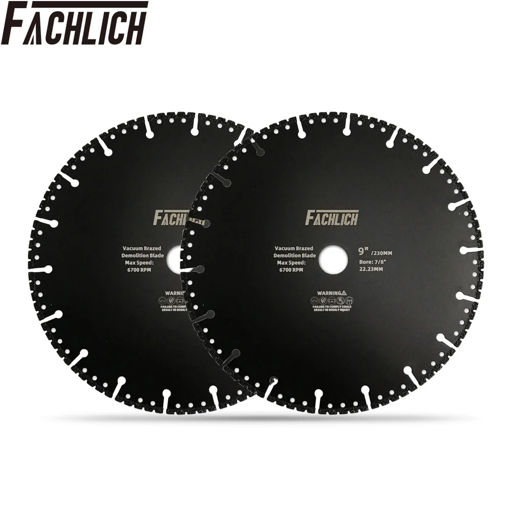 

FACHLICH 2pcs Dia 230mm/9" All Purpose Diamond Saw Blade Cutting Disc for Rebar Cast Iron Granite Demolition Blade Cutting Wheel