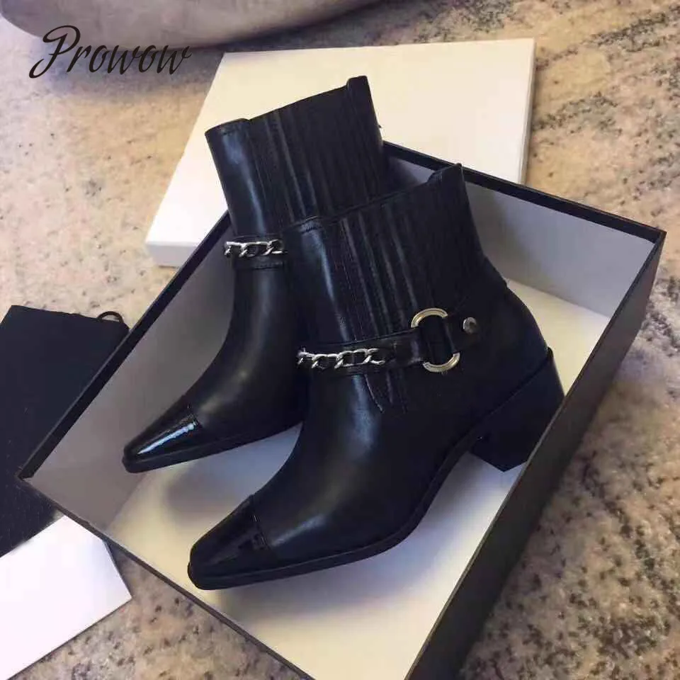 Prowow New Quality Genuine Leather Metal Chain Ankle Boots Square Toe Zip Side Thick Heel Comfortable Autumn Winter Boots
Prowow New Quality Genuine Leather Metal Chain Ankle Boots Square Toe Zip Side Thick Heel Comfortable Autumn Winter Boots