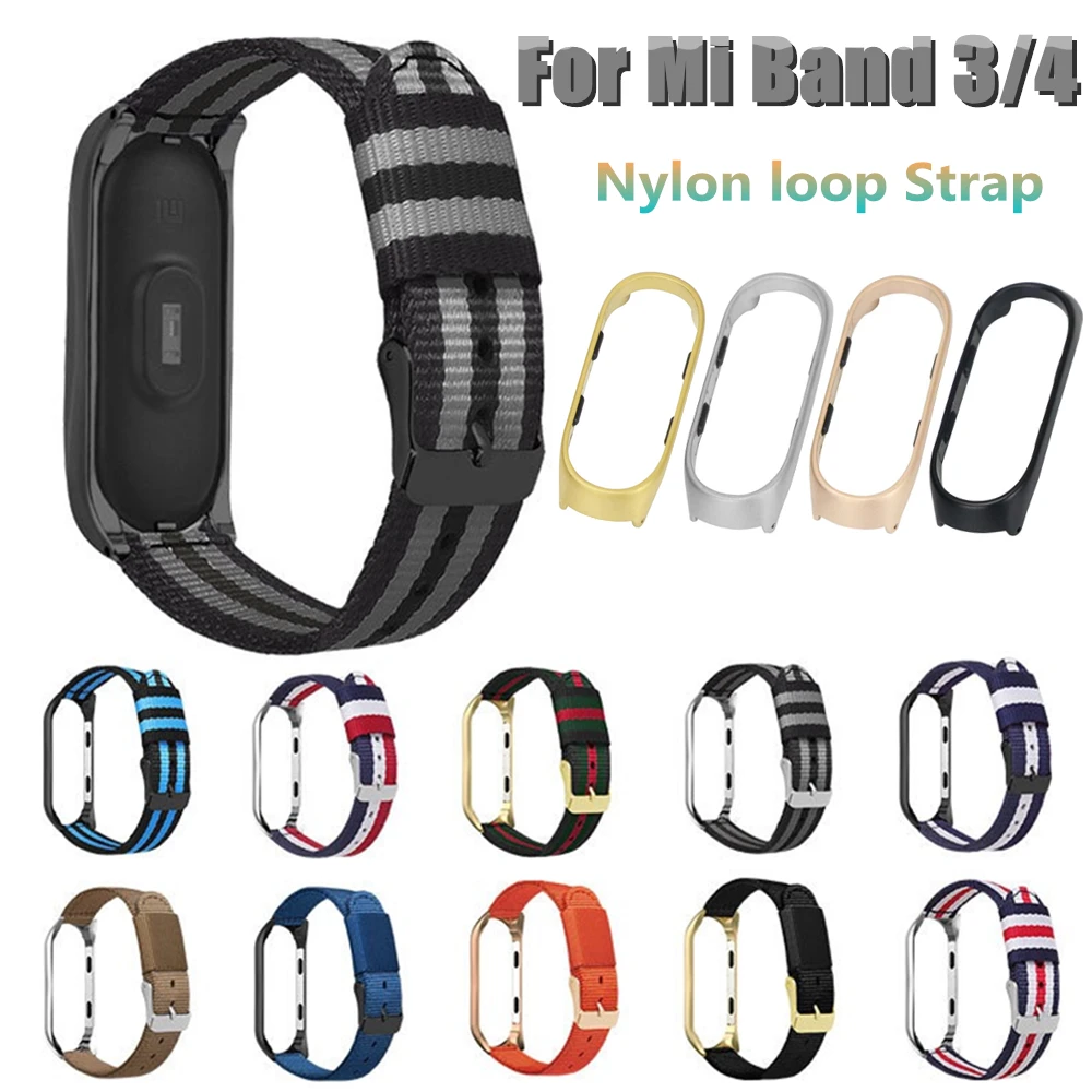 Mi Band 4 Strap Metal Case Bracelet Miband4 Black Nylon loop replaceable Bracelet for Xiaomi Mi band 3 Sports Wristband (7)