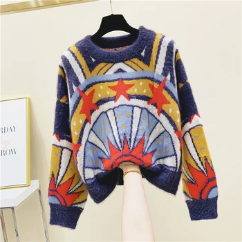 Sweater Women's Loose-Fit Sweaters 2020 New Spring Winter Color Geometric Pattern Women's Lazy Wind Sweater Knitwear
Sweater Women's Loose-Fit Sweaters 2020 New Spring Winter Color Geometric Pattern Women's Lazy Wind Sweater Knitwear