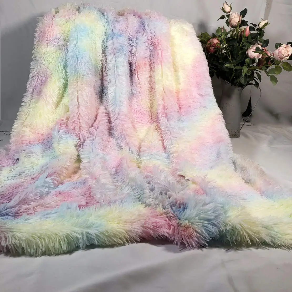 Фото Модное Радужное плюшевое супер мягкое одеяло красочные постельные