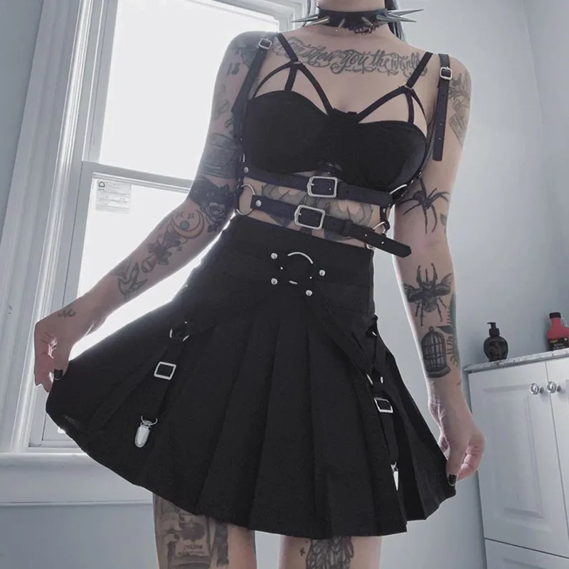 

Girls Punk Style Oversized Skirts Female Gothic Plus Size Pleated Skirt Teen Girls Preppy Above Knees Bottoms Clothes for Women