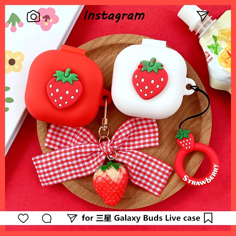 Strawberry Silicone Case Cartoon Cute Box Wireless Earphone Shockproof Protective Cover Shell with Keychain for Galaxy Buds Live 
Strawberry Silicone Case Cartoon Cute Box Wireless Earphone Shockproof Protective Cover Shell with Keychain for Galaxy Buds Live