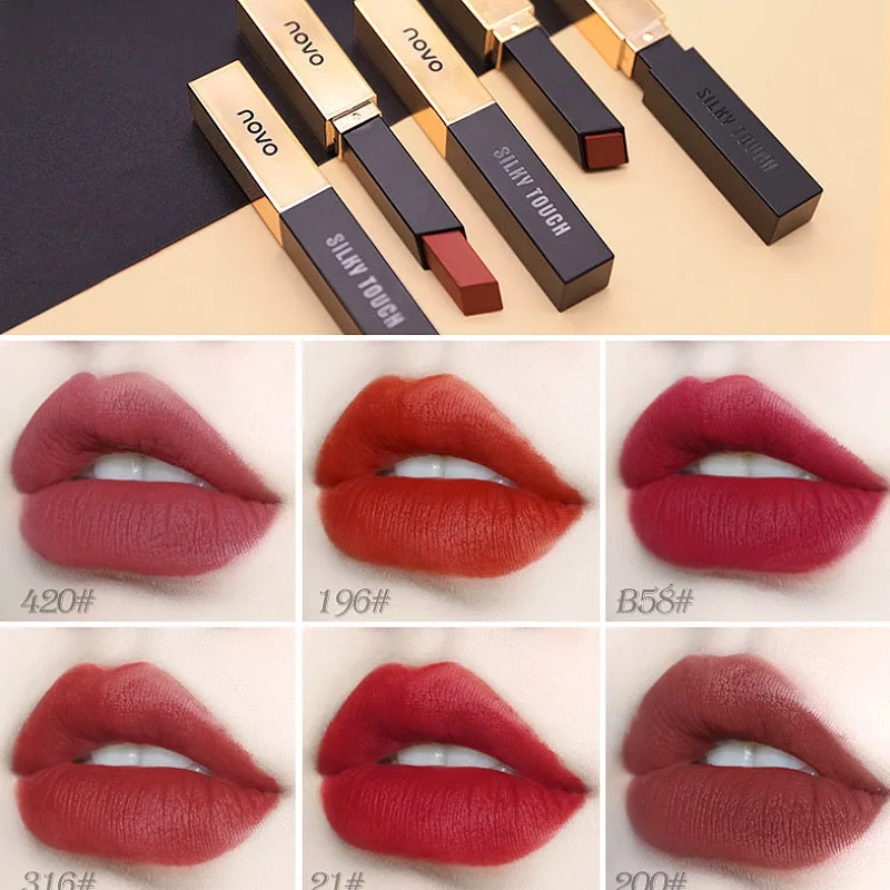 NOVO 2019 Matte Lipstick Small Gold Bars Luxury Silky Touch Waterproof Long Lasting 6 colors Lip Makeup Nourish Moisturizing Lip
NOVO 2019 Matte Lipstick Small Gold Bars Luxury Silky Touch Waterproof Long Lasting 6 colors Lip Makeup Nourish Moisturizing Lip