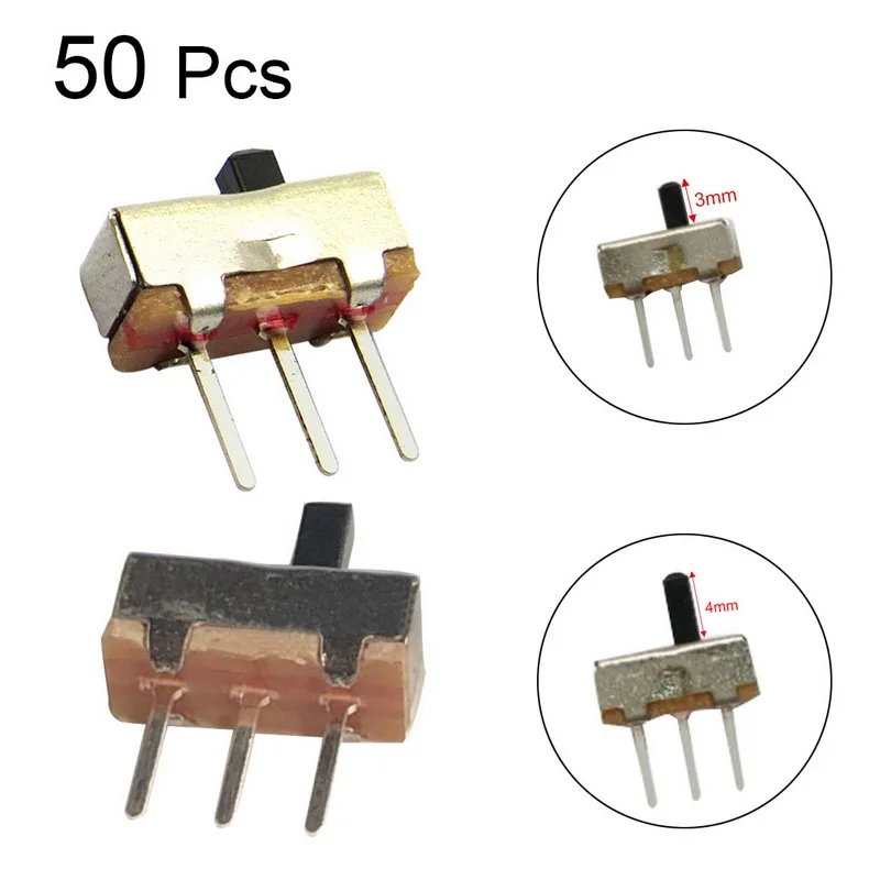 50 шт. 3 мм 4 высокая ручка слайд 2 положения 1P2T SPDT 3-контактный PCB панель игрушки мини