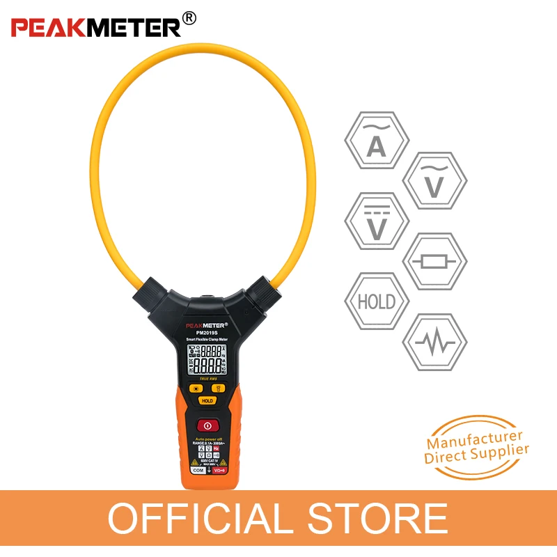 OFFICIAL PEAKMETER PM2019S T-rms Smart AC Digital Flexible Clamp Meter Multimeter Handheld Voltage Current Resistance Frequency
OFFICIAL PEAKMETER PM2019S T-rms Smart AC Digital Flexible Clamp Meter Multimeter Handheld Voltage Current Resistance Frequency