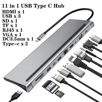 11 in 1 USB Type C Hub Adapter Laptop Docking Station HDMI/VGA/RJ45/PD/Thunderbolt 3 For MacBook HP Lenovo Surface Compatible
11 in 1 USB Type C Hub Adapter Laptop Docking Station HDMI/VGA/RJ45/PD/Thunderbolt 3 For MacBook HP Lenovo Surface Compatible