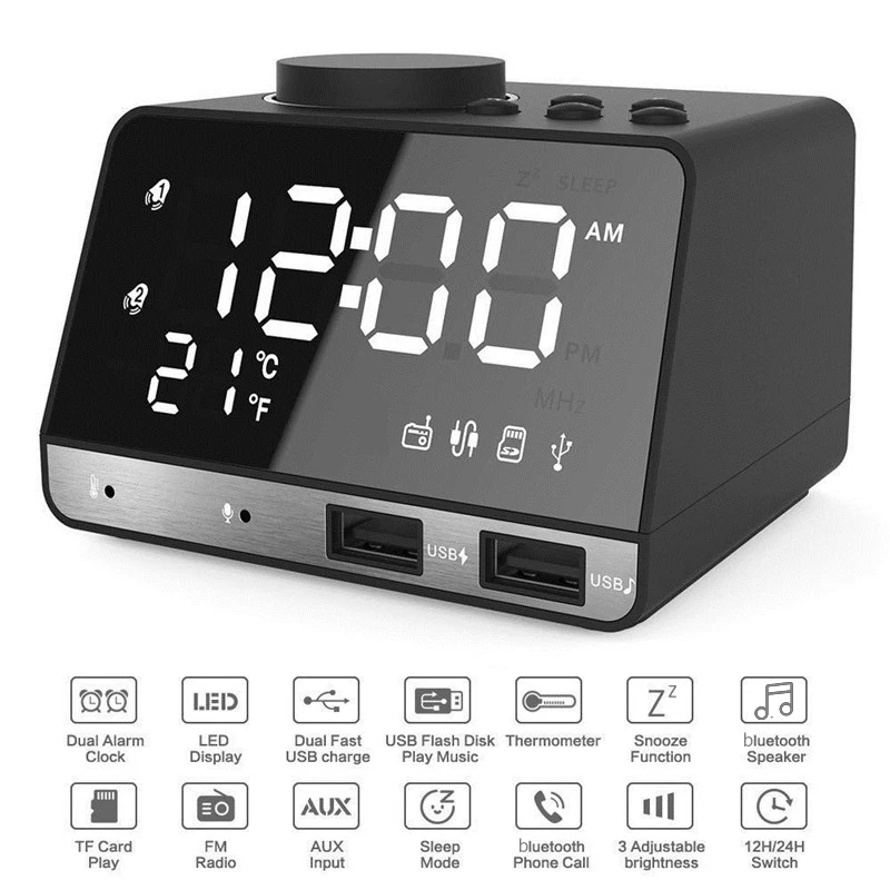 Alarm Clock Wireless bluetooth Speaker Fm Aux Rechargeable Mirror Led Display Volume Bass Home Decration Snooze Table Clock
Alarm Clock Wireless bluetooth Speaker Fm Aux Rechargeable Mirror Led Display Volume Bass Home Decration Snooze Table Clock