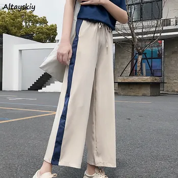 Pants Women Wide Leg Elastic Waist Loose Striped Ankle-Length Korean Fashion BF Ulzzang Trendy Daily All-match Womens Streetwear 
Pants Women Wide Leg Elastic Waist Loose Striped Ankle-Length Korean Fashion BF Ulzzang Trendy Daily All-match Womens Streetwear