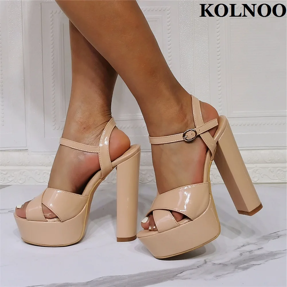 

Kolnoo Handmade Womens Thick Heeled Sandals Buckle Strap Real Pictures Sexy Platform Party Shoes Evening Fashion Prom Club Shoes