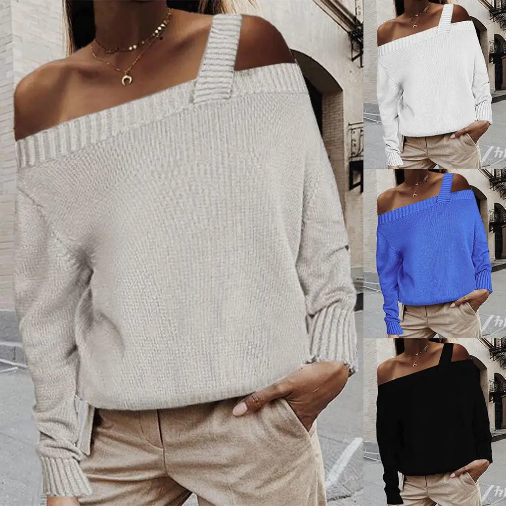 Sweater Women Sexy Spring Autumn Solid Color Sweaters Long Sleeve Off Shoulder One Strap Knitted Sweater jersey mujer pull femme
Sweater Women Sexy Spring Autumn Solid Color Sweaters Long Sleeve Off Shoulder One Strap Knitted Sweater jersey mujer pull femme
