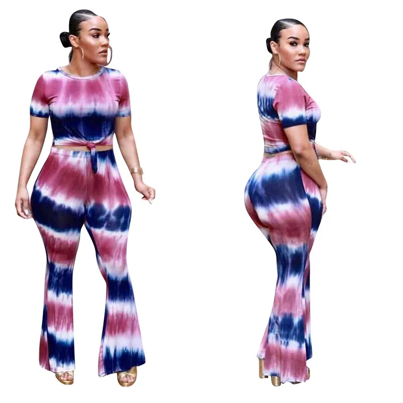 2020 New Summer 2 Piece Set Women Tie Dye Flare Pants Set Short Sleeve Crop Top and Wide Leg Pants Women Tracksuit Leisure Suit
2020 New Summer 2 Piece Set Women Tie Dye Flare Pants Set Short Sleeve Crop Top and Wide Leg Pants Women Tracksuit Leisure Suit