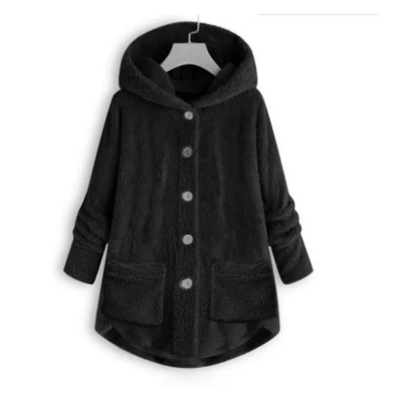 Winter Solid Color Plush Coat Women's Button Irregular Hooded Plush Woolen Coat Top Daily Wear Wm*
Winter Solid Color Plush Coat Women's Button Irregular Hooded Plush Woolen Coat Top Daily Wear Wm*