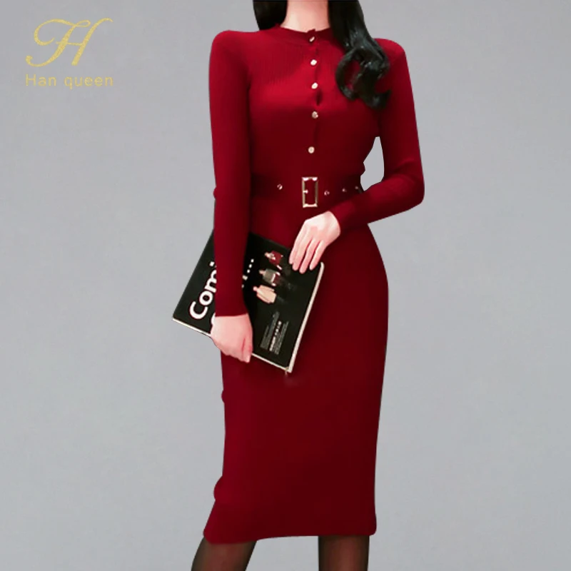 H Han Queen Single-breasted Knitted Sheath Bodycon Dress Women Autumn Winter Elastic Dresses Stretch Pencil Bottoming Vestidos
H Han Queen Single-breasted Knitted Sheath Bodycon Dress Women Autumn Winter Elastic Dresses Stretch Pencil Bottoming Vestidos